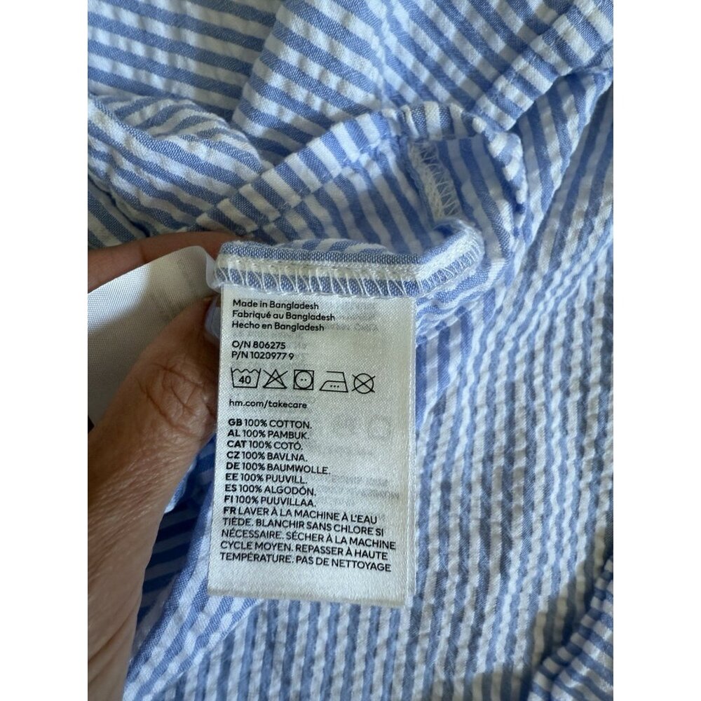 H&M Seersucker Dress Girls Sz 6 White Blue Striped Coastal Resort Nautical - Picture 6 of 7
